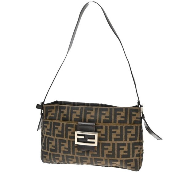 FENDI Logo Zucca Pattern Shoulder Hand Bag Canvas Leather Brown Gold - Picture 1 of 16